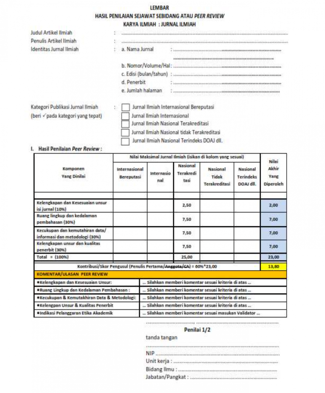 Contoh Peer Review - Sistem Penilaian Angka Kredit Dosen